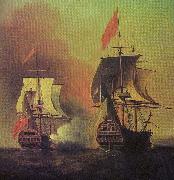 Samuel Scott Capture of the Spanish Galleon Nuestra Senora de Cavagonda by the British ship Centurion during the Anson Expedition France oil painting artist